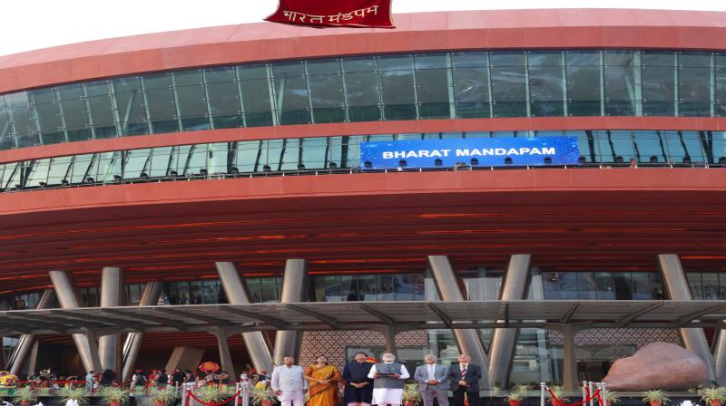 PM dedicates the 'Bharat Mandapam' - International Exhibition-cum-Convention Centre (IECC) Complex to the Nation at Pragati Maidan, in New Delhi on July 26, 2023.
