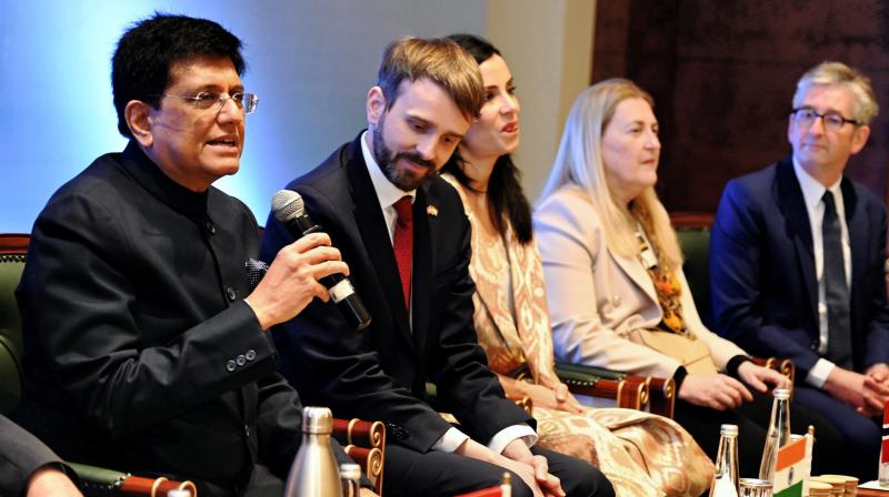 New Delhi: Union Minister for Commerce & Industry Piyush Goyal addresses the media regarding the signing of the India-European Free Trade Association (EFTA) Trade & Economic Partnership Agreement, in New Delhi, Sunday, March 10, 2024. (PTI Photo)