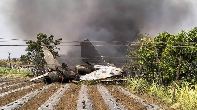 Pune: Remains of a Sukhoi fighter plane of the Indian Air Force (IAF) after it crashed, in Nashik district, Tuesday, June 4, 2024. Pilots of the aircraft ejected safely. (PTI Photo)
