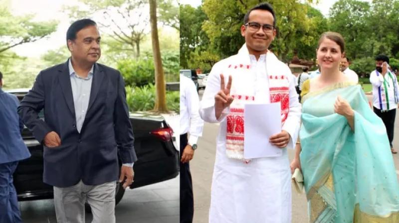 Assam CM Himanta Biswa Sarma and Congress MP Gaurav Gogoi with his wife Elizabeth Colburn