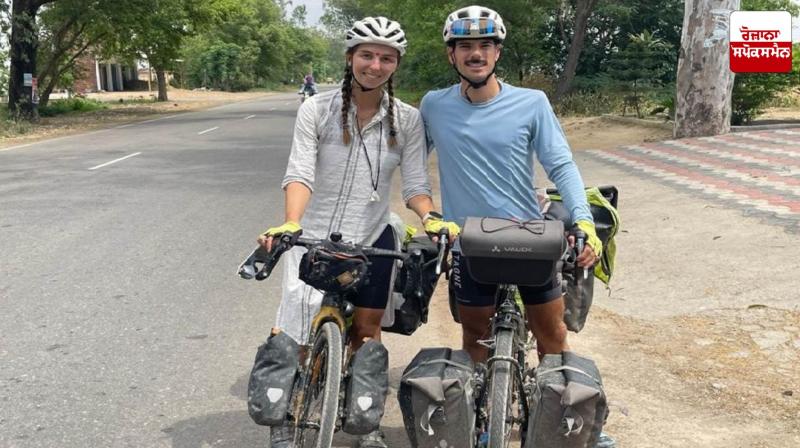 Couple from France, traveling 11 countries on bicycles, reaches Dera Baba Nanak Latest News in Punjabi
