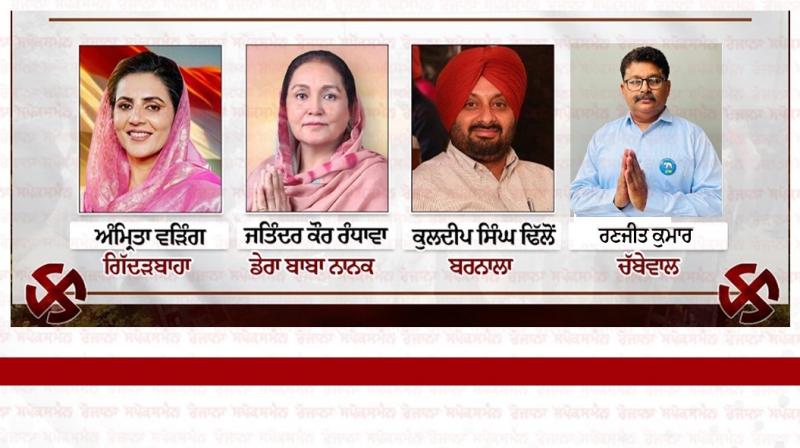 Congress announced candidates for 4 Vidhan Sabha seats of Punjab