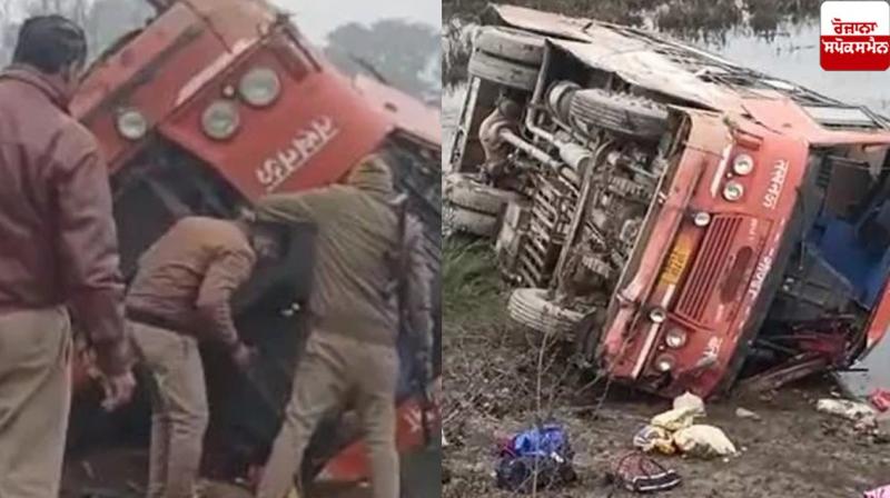 Barabanki roadways bus accident : two passengers died 18 injured 