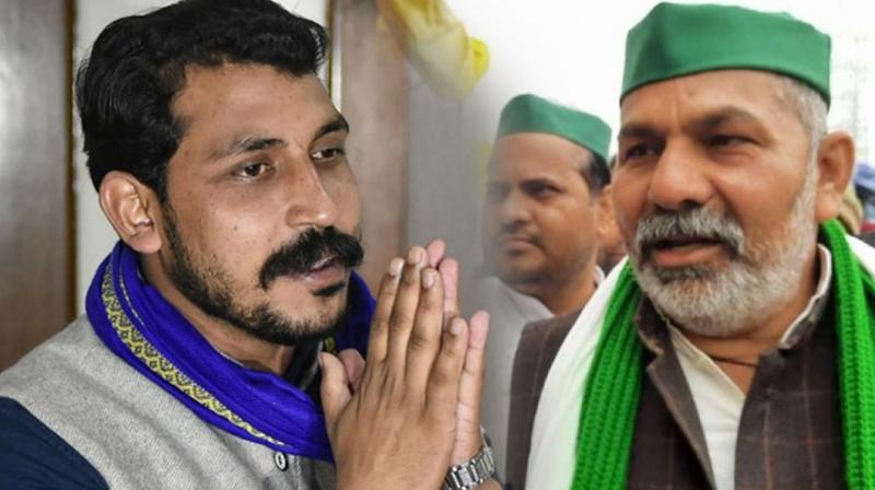 Chandrashekhar Azad meets farmer leader Rakesh Tikait at Ghazipur