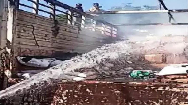  a standing truck caught fire in Chandigarh