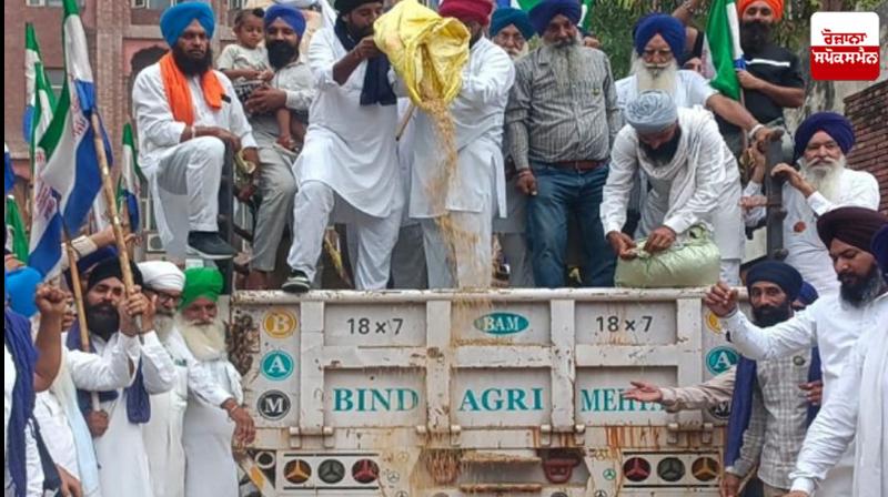 ਕਿਸਾਨ ਸੜਕਾਂ 'ਤੇ ​​ਕਣਕ ਖਿਲਾਰ ਕੇ ਸਰਕਾਰ ਖਿਲਾਫ਼ ਰੋਸ ਪ੍ਰਦਰਸ਼ਨ ਕਰਦੇ ਹੋਏ 