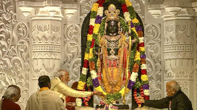 PM Narendra Modi unveils the Ram Lalla idol at the  Shri Ram Janmaboomi Temple in Ayodhya