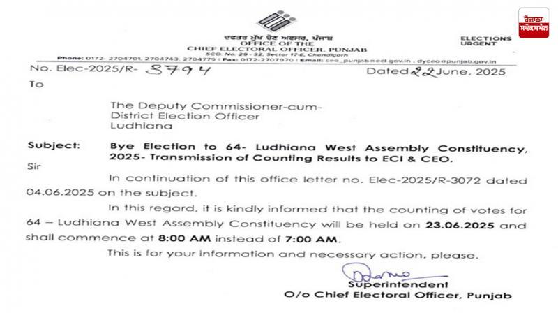 Ludhiana by-election vote counting time changed