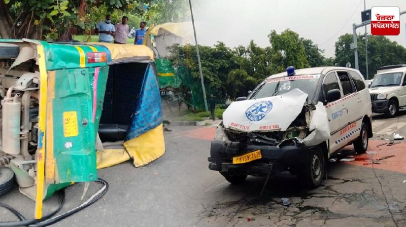 Over Speed Ambulance hit Activa Driver, 2 Autos and a Car in Chandigarh