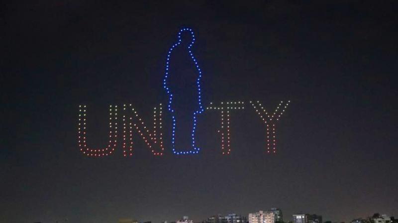 Drones created the UNITY statue in the sky