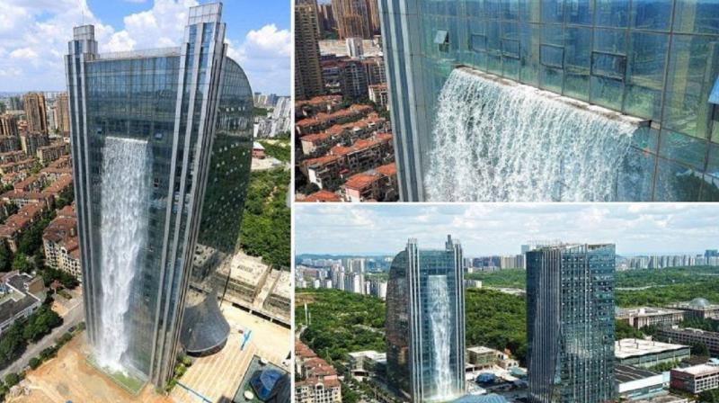 Waterfall tower building