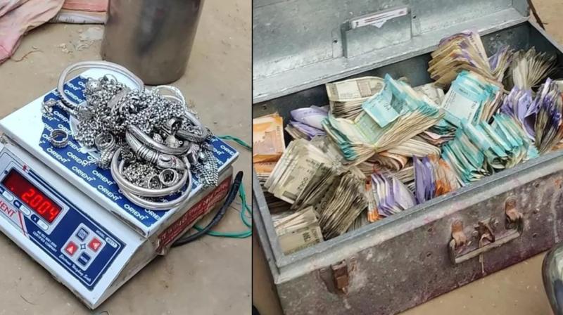  Police found 13 lakh rupees in cash and 4 kg of silver after searching for treasure and drugs in the slum.