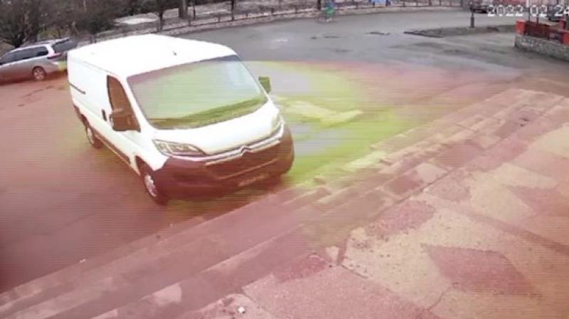 Cyclist seen being hit by explosive missile in Ukraine