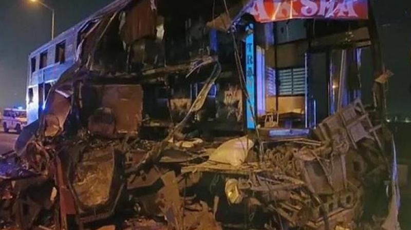 A terrible collision between a bus and a trailer in Gujarat