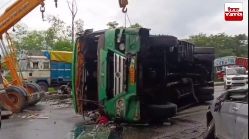 Uncontrolled private bus overturns on Jalandhar-Pathankot highway