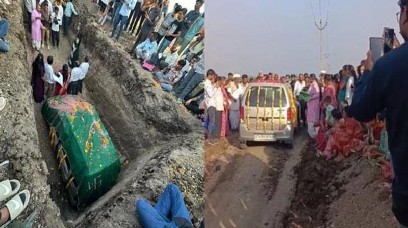 A 15-year-old car was decorated with flowers, then buried in the ground, know the whole matter