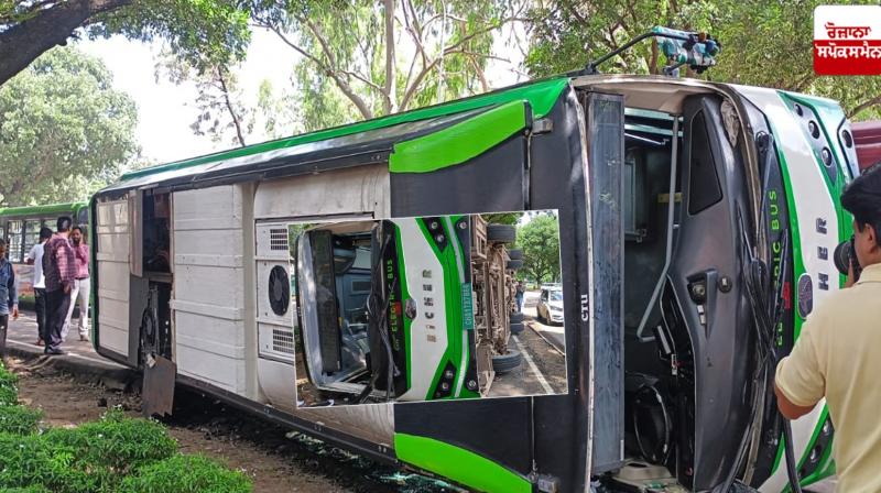 Chandigarh Electric bus Overturns