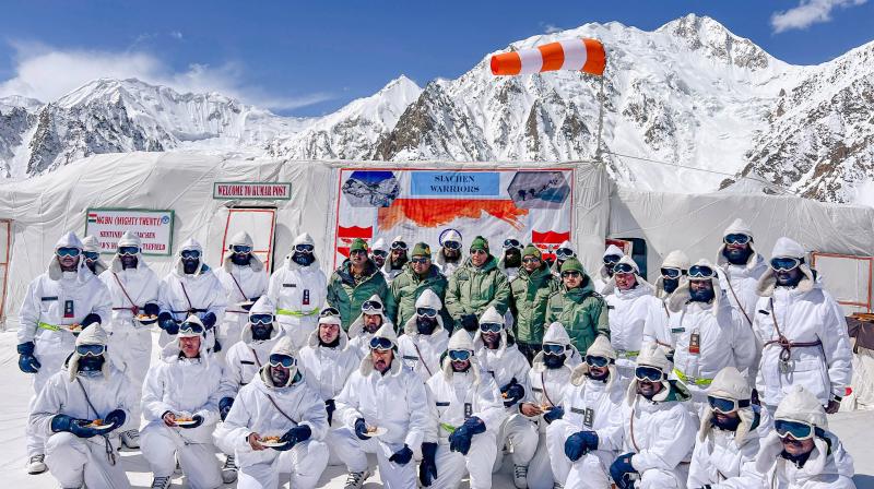 Rajnath Singh meets Indian Army soldiers in Siachen