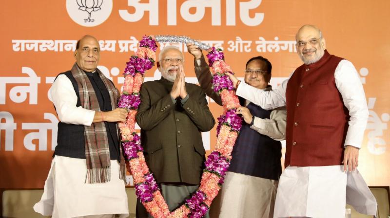 Hindi heartland states turn saffron, Congress wins Telangana