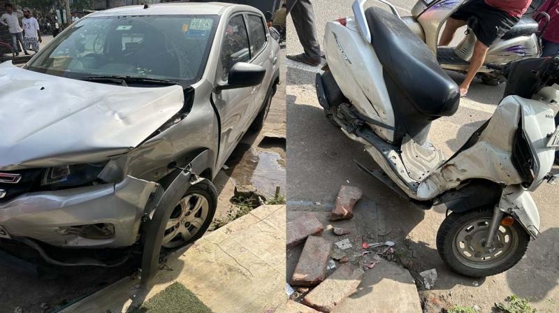 Terrible collision between car and Activa in Jalandhar
