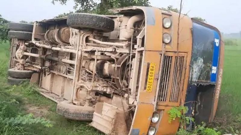PRTC bus full of passengers overturned in Kapurthala