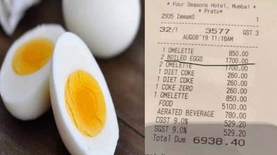 Hotel charged RS 1700 for two boiled eggs