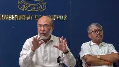 Imphal: Manipur Chief Minister N. Biren Singh addresses a press conference, on Monday, Sept. 4, 2023. (PTI Photo)