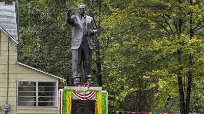 Maryland: A 19-feet tall statue of B.R. Ambedkar during its inauguration, in Maryland, USA, Saturday, Oct. 14, 2023. This statue is the tallest statue of Ambedkar outside India. (PTI Photo)