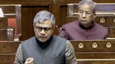 New Delhi: Union Minister Ashwini Vaishnaw speaks in the Rajya Sabha on the first day of the Winter session of Parliament, in New Delhi, Monday, Dec. 4, 2023. (PTI Photo)