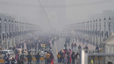 New Delhi: People take a stroll on the Kartavya Path on the new year day, in New Delhi, Monday, Jan. 1, 2024. (PTI Photo/Arun Sharma) 
