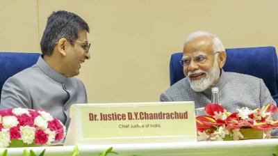 New Delhi: Prime Minister Narendra Modi with Chief Justice of India Justice D.Y. Chandrachud during the Commonwealth Legal Education Association (CLEA) - Commonwealth Attorneys and Solicitors General Conference (CASGC), in New Delhi, Saturday, Feb. 3, 2024. (PTI Photo)