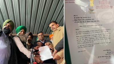 ਖੇਤੀਬਾੜੀ ਵਿਭਾਗ ਦੇ ਜੁਆਇੰਟ ਸਕੈਟਰੀ ਪ੍ਰੀਆ ਰੰਜਨ ਅਤੇ ਕਿਸਾਨ ਆਗੂ। 