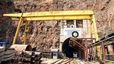 Telangana tunnel collapse : Nagarkurnool: The under construction stretch in the tunnel of Srisailam Left Bank Canal (SLBC) project where a section of roof collapsed, in Nagarkurnool district, Saturday, Feb 22, 2025. (PTI Photo) 