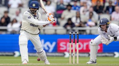 Ravinder Jadeja plays a stroke.