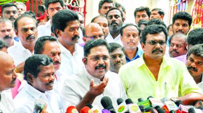  T T V Dhinakaran Speaking to Reporters outside his house in Chennai
