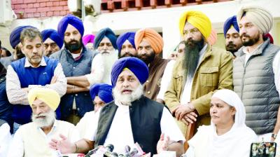 Talking to the media, Sukhbir Singh Badal