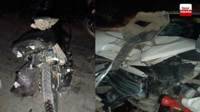 A violent collision between a car and a motorcycle, the death of a motorcycle youth