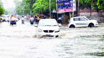 Rain water on Bathinda's Power House Road