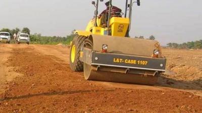 Bridegroom arrived on road roller