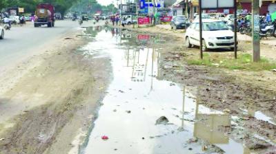 Kurali-Kharar road Rain water before the SBI Bank