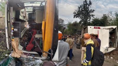 Tourist bus met with an accident on Chandigarh-Manali highway