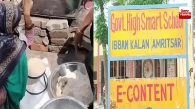 Mid-day meals being prepared on stoves in schools