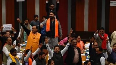 House descends into chaos during the previous attempt to elect Delhi mayor and deputy mayor. (File photo)