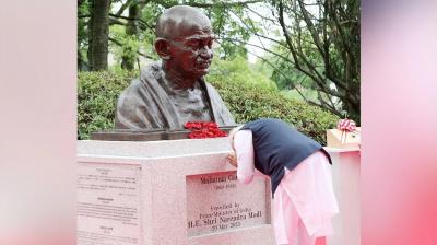 PM Modi's Message Of Peace As He Unveils Gandhi Statue In Japan's Hiroshima