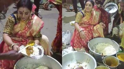 Woman Distributes Leftover Food From Brother's Wedding To The Needy
