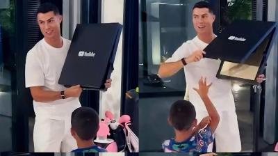 ਯੂ-ਟਿਊਬ ਤੋਂ ਇਹ ਐਵਾਰਡ ਮਿਲਣ ਤੋਂ ਬਾਅਦ ਰੋਨਾਲਡੋ ਨੇ ਆਪਣੇ ਬੱਚਿਆਂ ਨਾਲ ਖੁਸ਼ੀ ਸਾਂਝੀ ਕਰਦੇ ਹੋਏ  