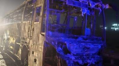 Tourist bus caught fire in Haryana's Nuh