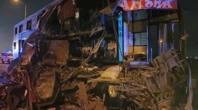 A terrible collision between a bus and a trailer in Gujarat