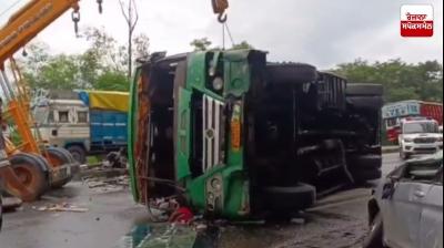 Uncontrolled private bus overturns on Jalandhar-Pathankot highway