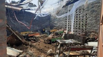 collapsed roof of school room